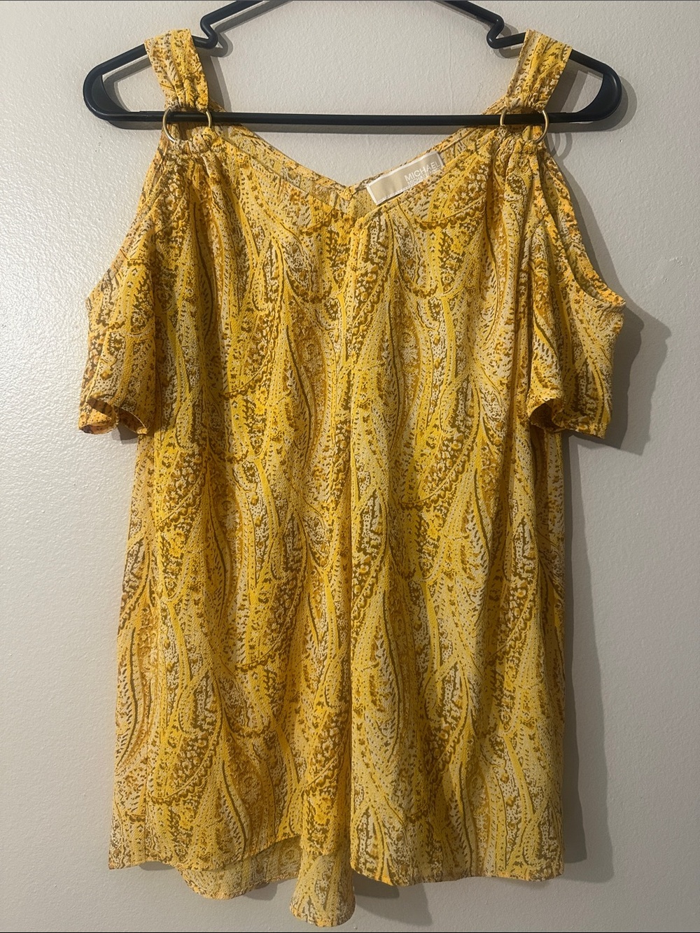 Michael Kors Yellow Paisley Cold-Shoulder Blouse Sz P/S